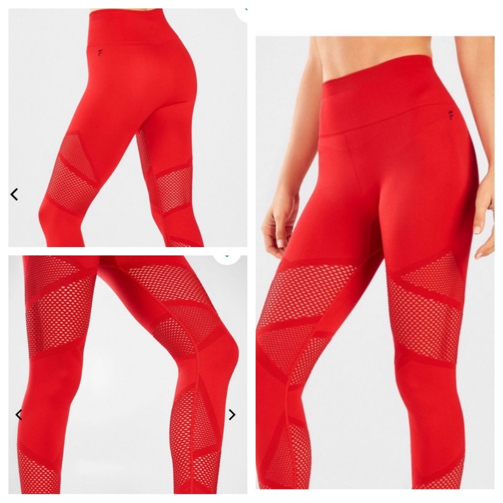 Fabletics Red 7/8 High Rise Mesh Cut Out Leggings Size Small